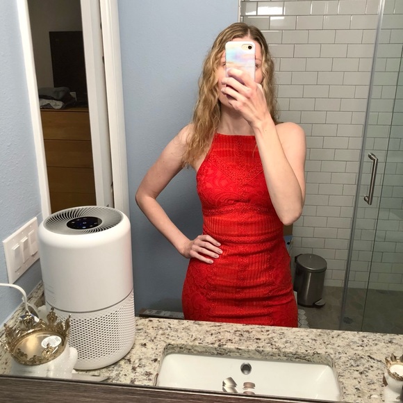 Red Topshop Lace Bodycon Mini Dress• EUC - Picture 11 of 12